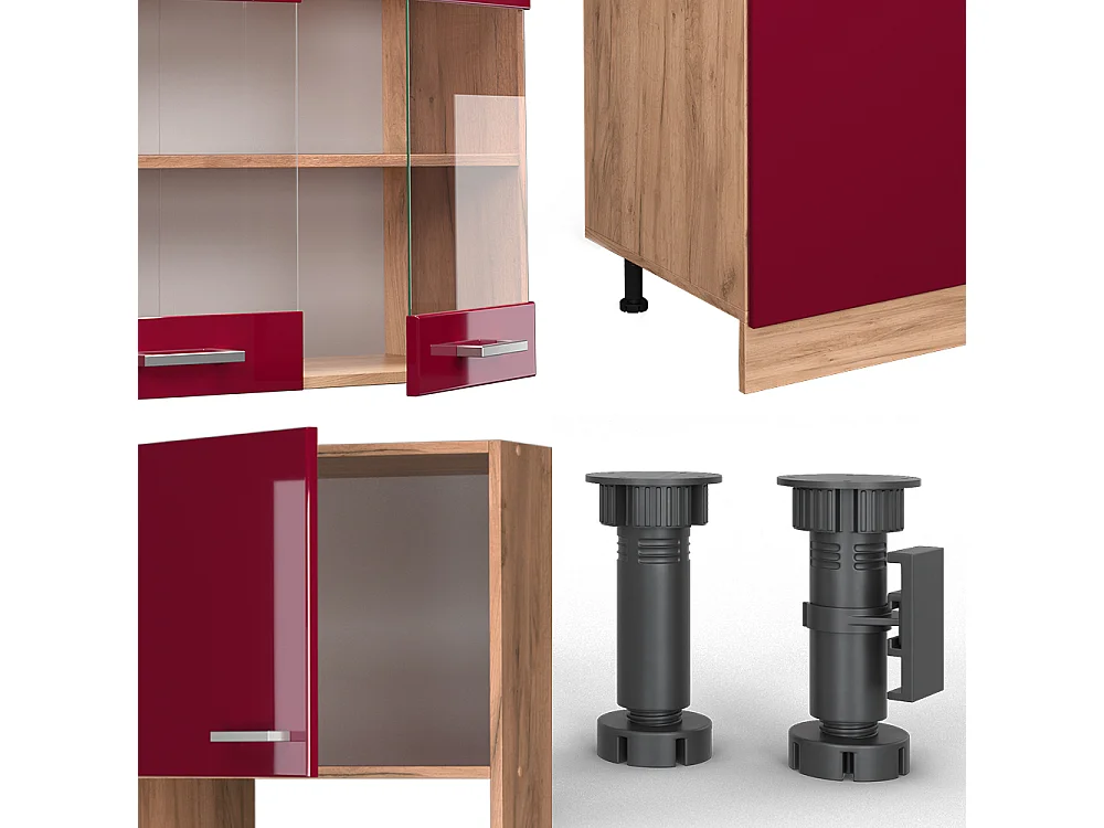 Cuisine rouge brillant/chêne doré 300x60x81.6 r-line