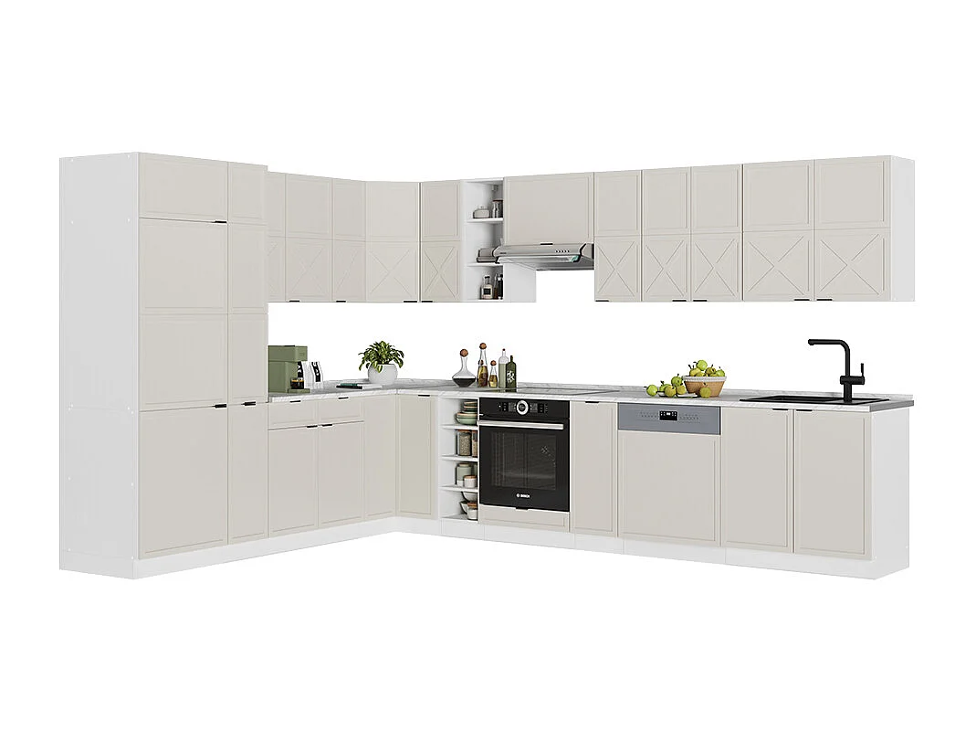 Cuisine en angle grisbeige/blanc 347x60x81.6 fame-line