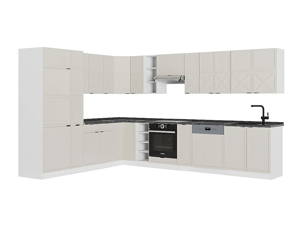 Hörnkök gråbeige/vit 347x60x81.6 fame-line