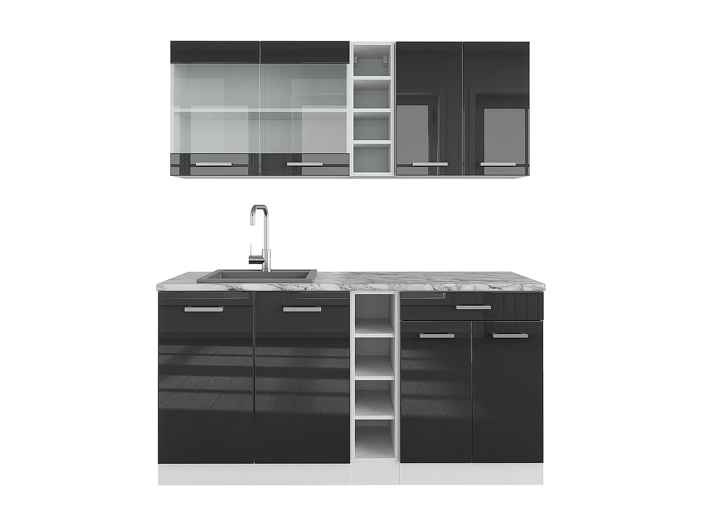 Cuisine anthracite brillant/blanc 160x46x81.6 r-line