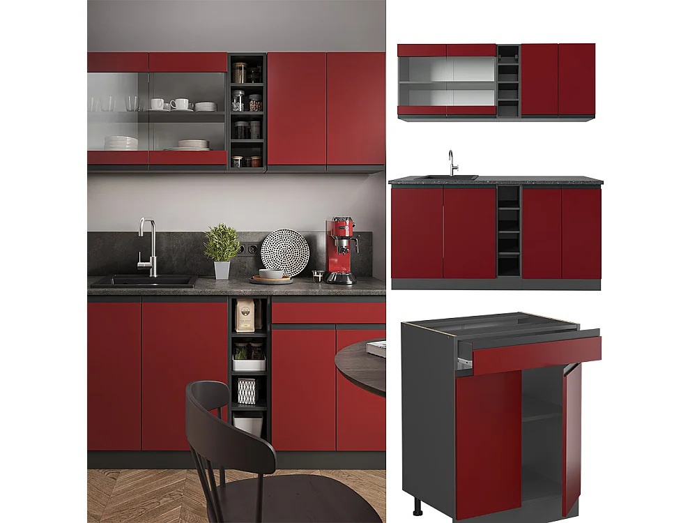 Singlekøkken rød/antracit 160x60x81.6 r-line