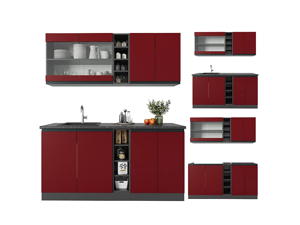 Singlekøkken rød/antracit 160x60x81.6 r-line