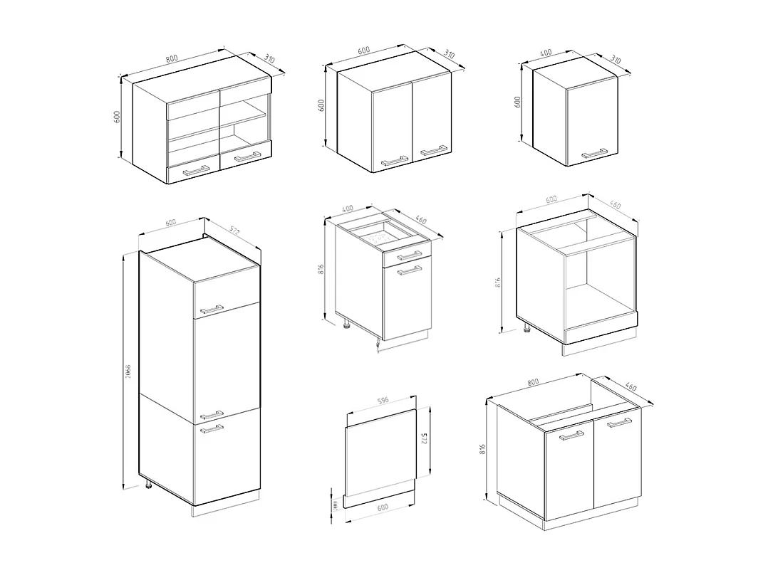 Küchenzeile anthrazit landhaus/weiß 300x60x81.6 r-line