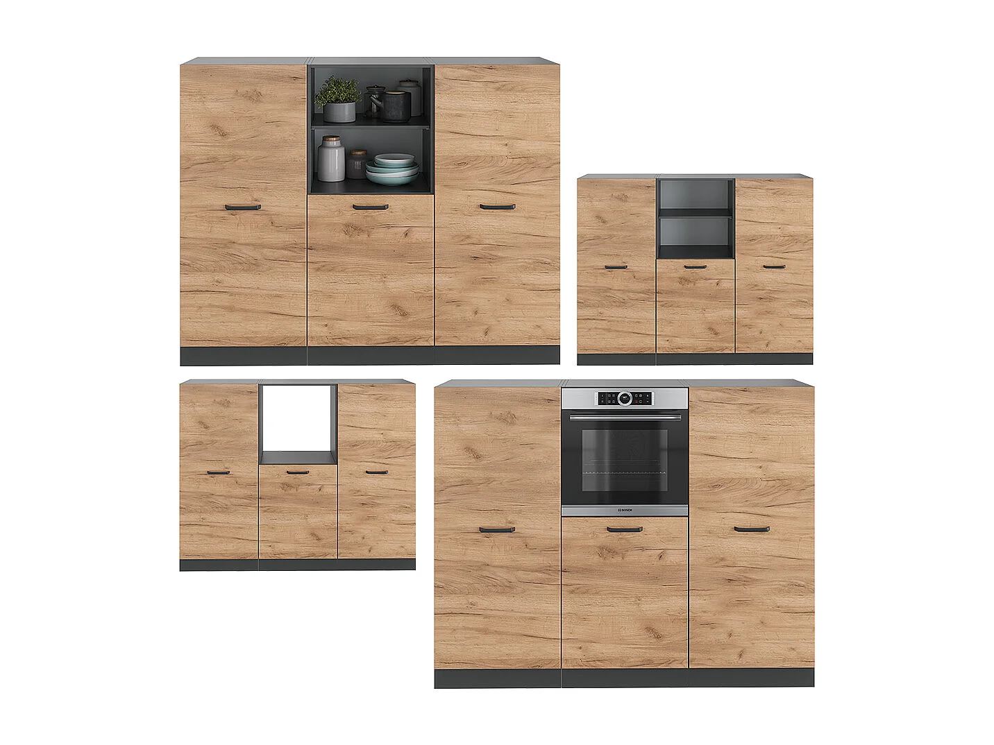 Cucine componibili piccole quercia dorata/antracite 180x46x81.6 r-line