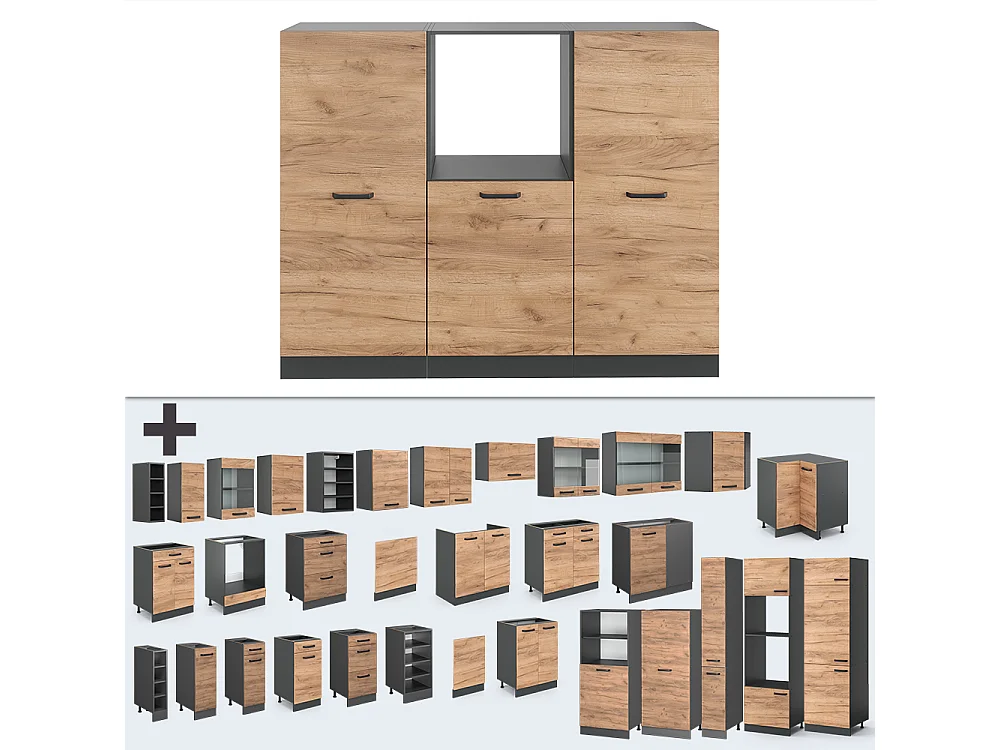 Bloc cuisine chêne doré/anthracite 180x46x81.6 r-line