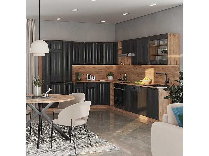 Cocina esquinera gris oscuro 347x60x81.6 fame-line