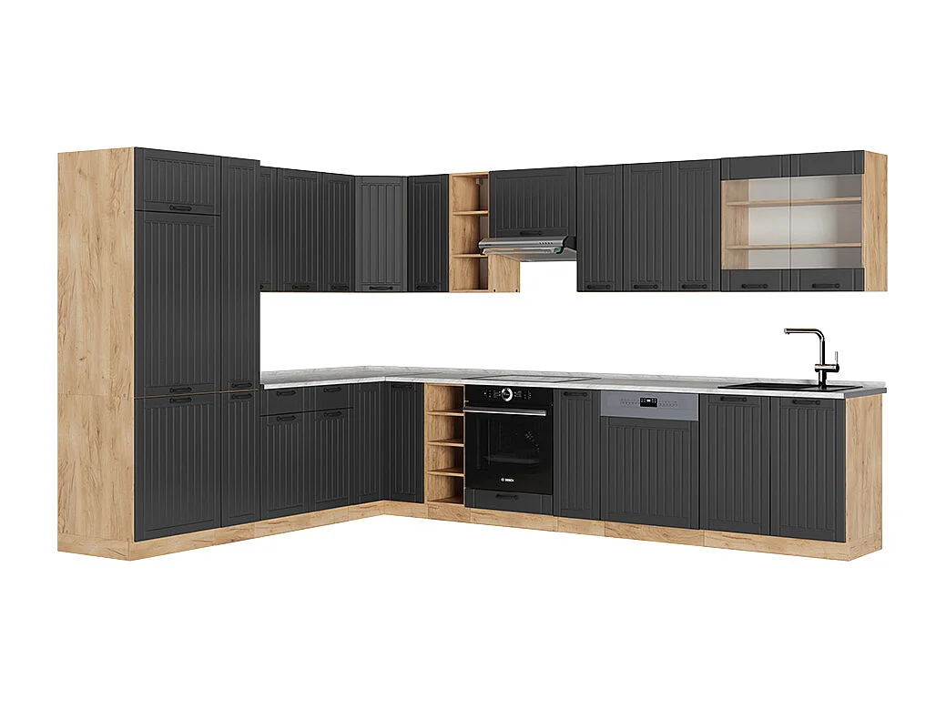 Cocina esquinera gris oscuro 347x60x81.6 fame-line