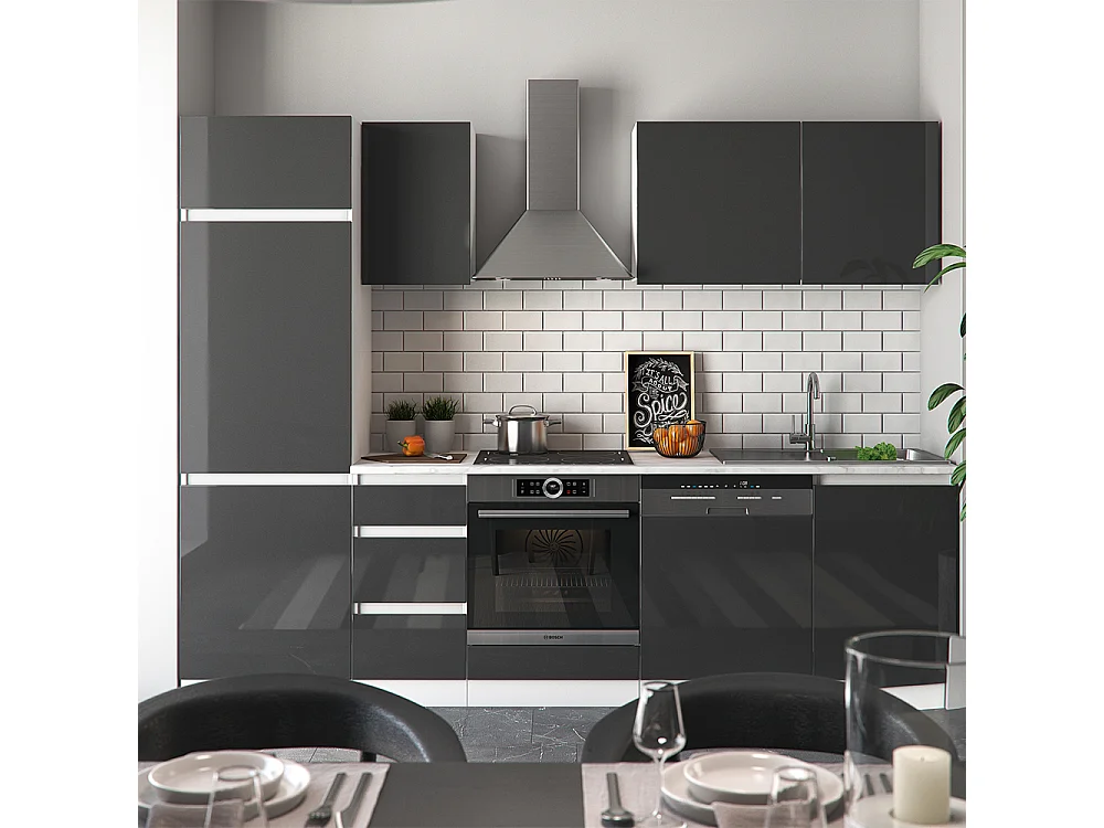 Cuisine anthracite brillant/blanc 270x46x81.6 optima