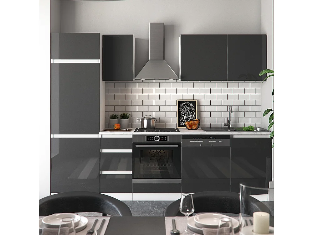 Cuisine anthracite brillant/blanc 270x46x81.6 optima