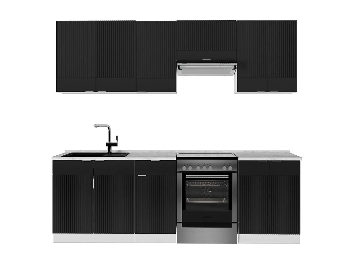Køkkenrække sort stribet/hvid 240x46x81.6 fame-line
