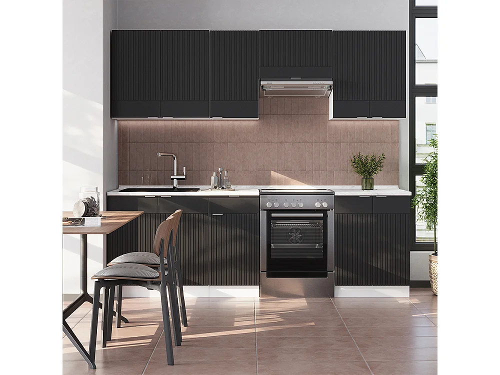 Køkkenrække sort stribet/hvid 240x46x81.6 fame-line