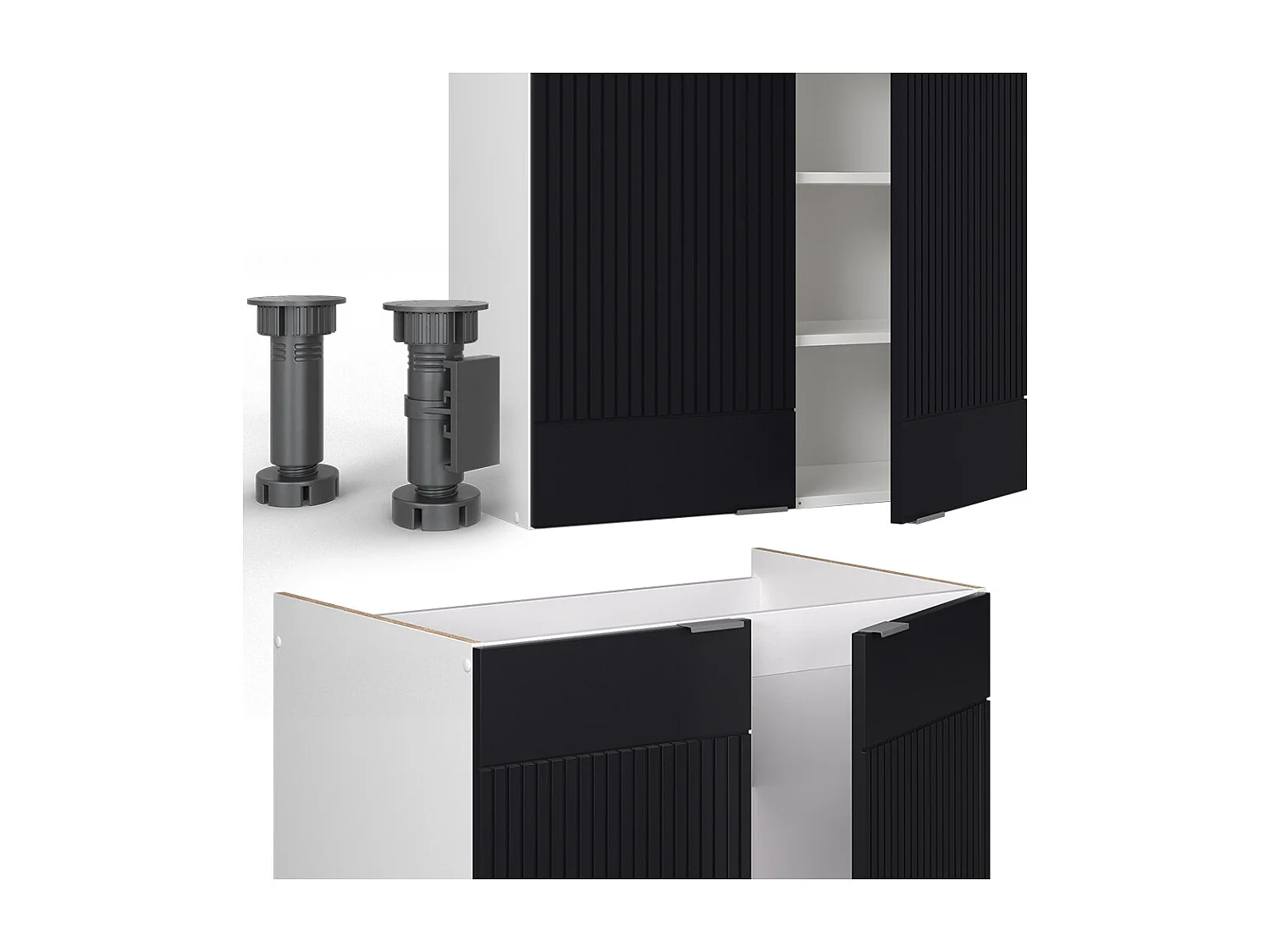 Køkkenrække sort stribet/hvid 240x46x81.6 fame-line
