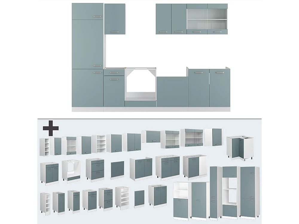 Mueble de cocina azul-gris-blanco 300x60x81.6 r-line