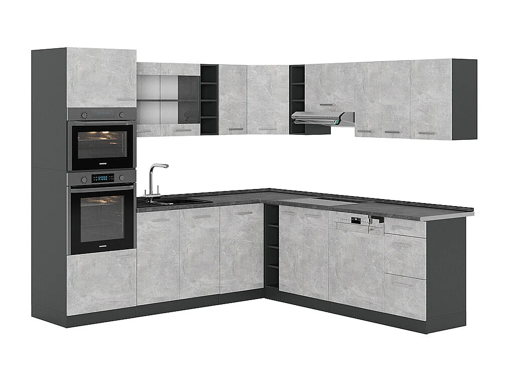 Cocina esquinera hormigón/antracita 247x46x81.6 r-line