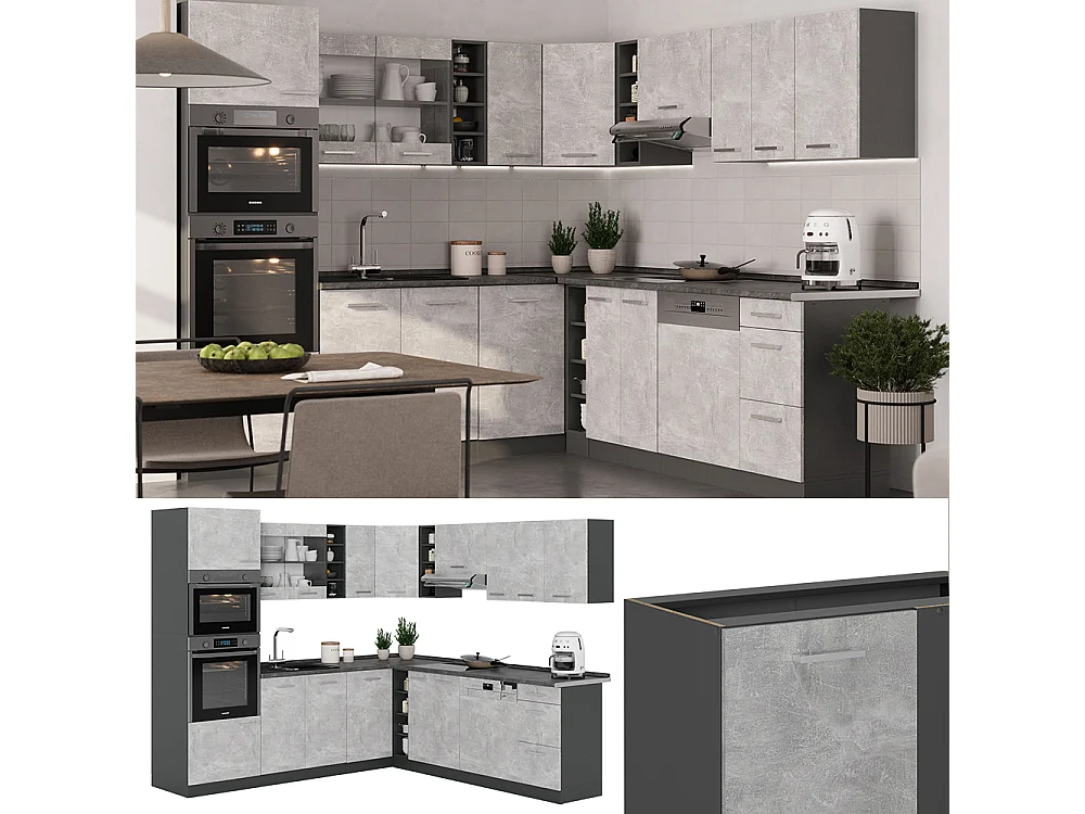 Cocina esquinera hormigón/antracita 247x46x81.6 r-line