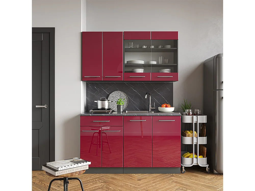 Cuisine bordeaux haute brillance/anthracite 140x60x81.6 fame-line