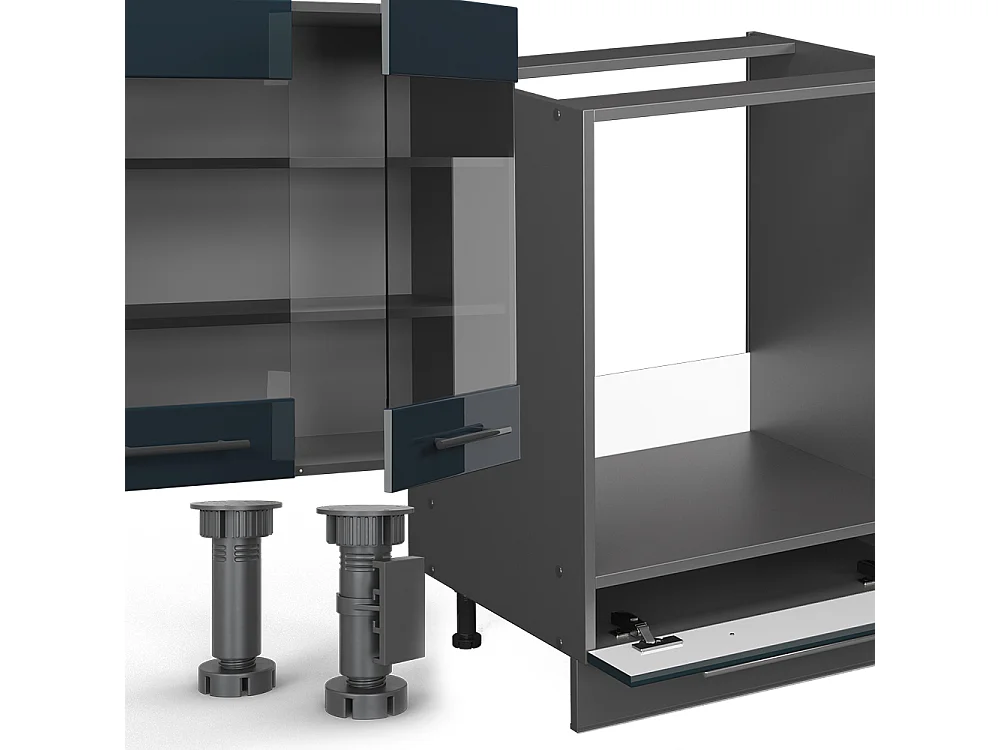 Armoires de cuisine  bleu foncé brillant/anthracite 355x46x81.6 fame-line