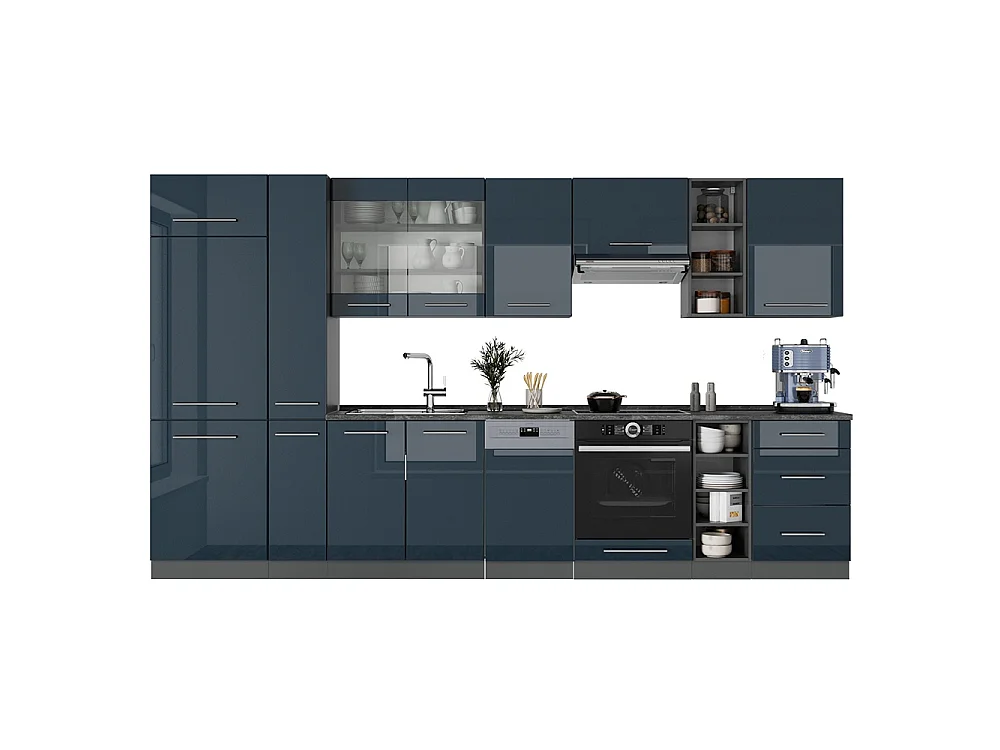 Armarios de cocina  azul oscuro alto brillo/antracita 355x46x81.6 fame-line