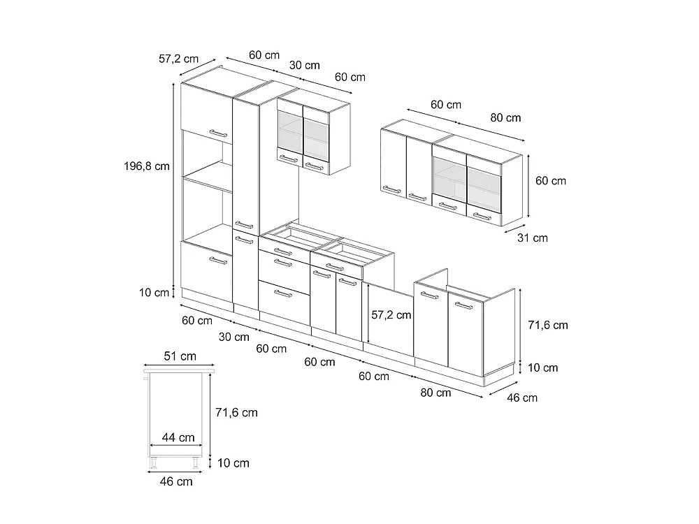 Zabudowa kuchenna niebiesko-szary/biały 350x60x81.6 r-line