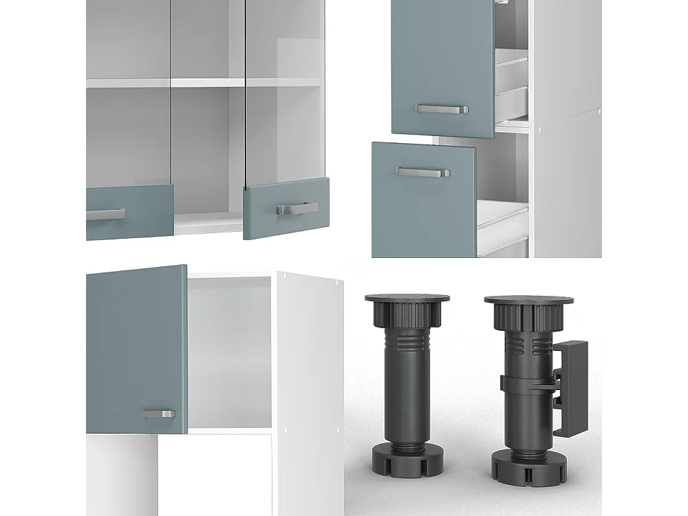 Zabudowa kuchenna niebiesko-szary/biały 350x60x81.6 r-line