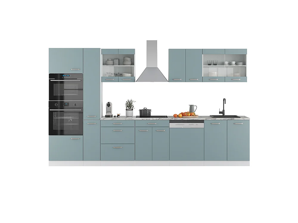 Zabudowa kuchenna niebiesko-szary/biały 350x60x81.6 r-line
