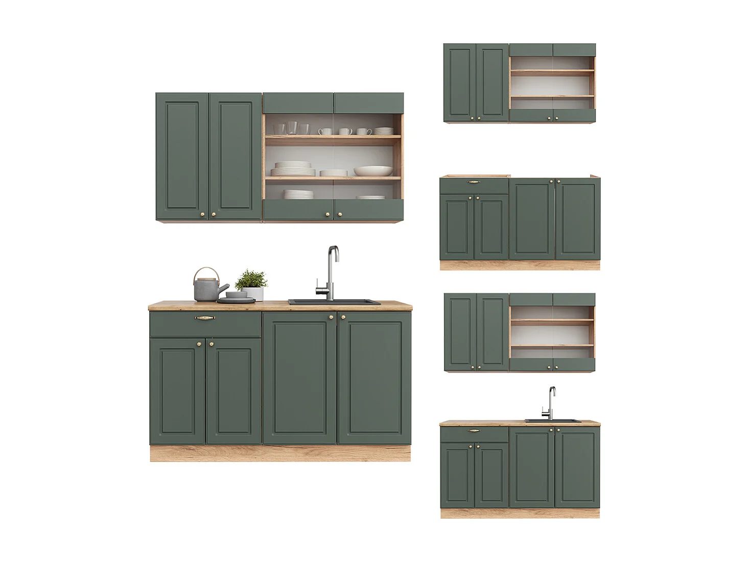 Cuisine chêne vert et or/chêne doré 140x60x81.6 fame-line