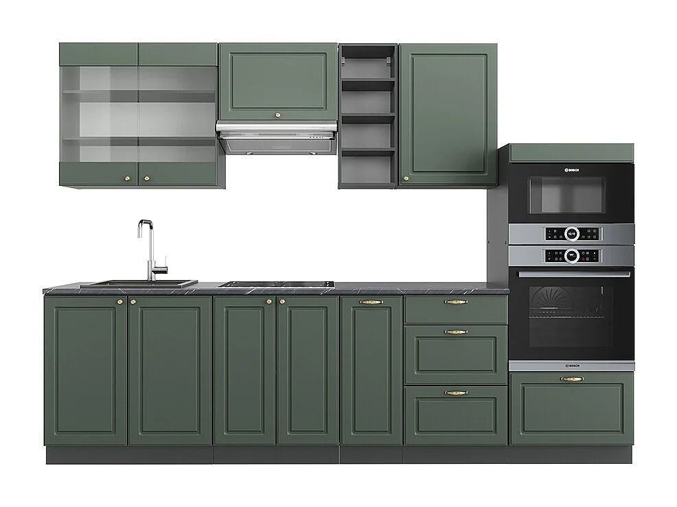 Cucina componibile verde-oro country house/antracite 280x46x81.6 fame-line