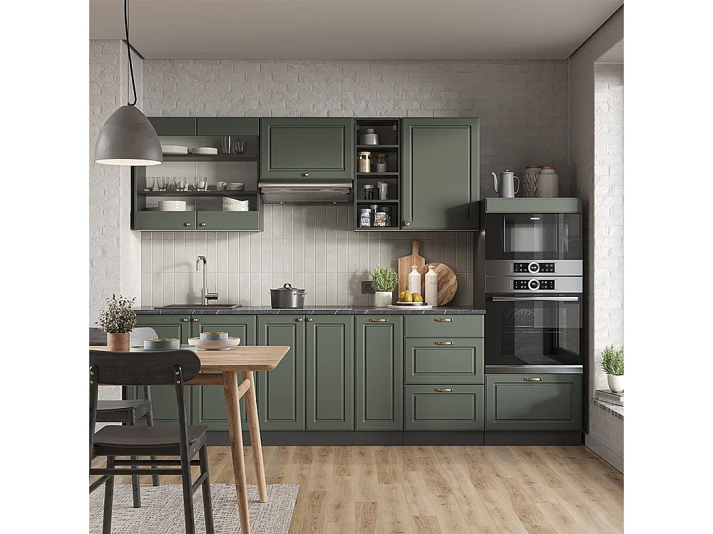 Complete keukeneenheid groen-goud landhuis/antraciet 280x46x81.6 fame-line