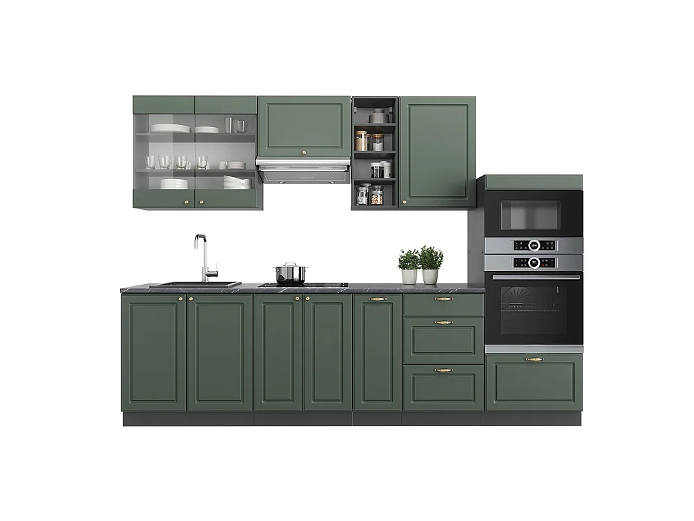Complete keukeneenheid groen-goud landhuis/antraciet 280x46x81.6 fame-line