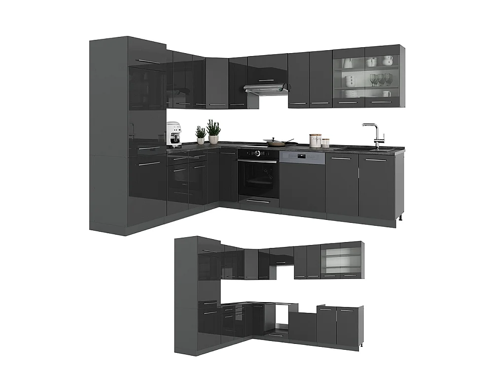 Hjørnekøkken antracit højglans/antracit 287x60x81.6 fame-line