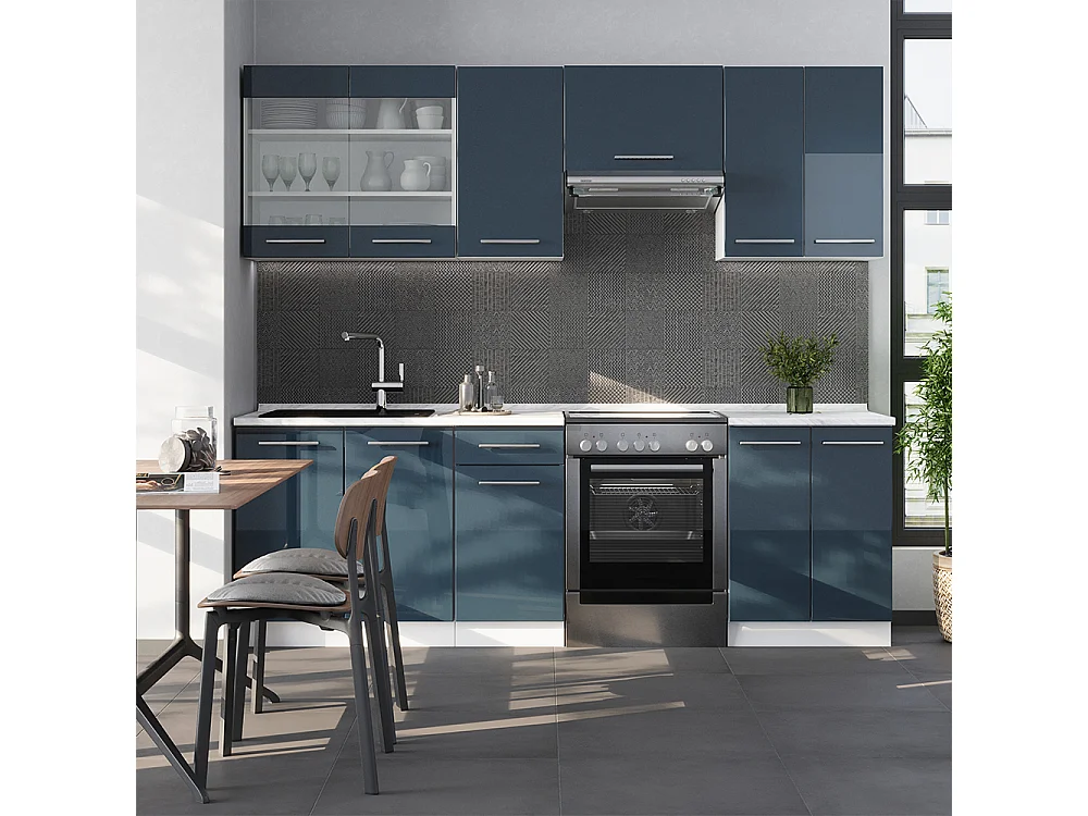Cucina componibile blu scuro lucido/bianco 240x60x81.6 fame-line