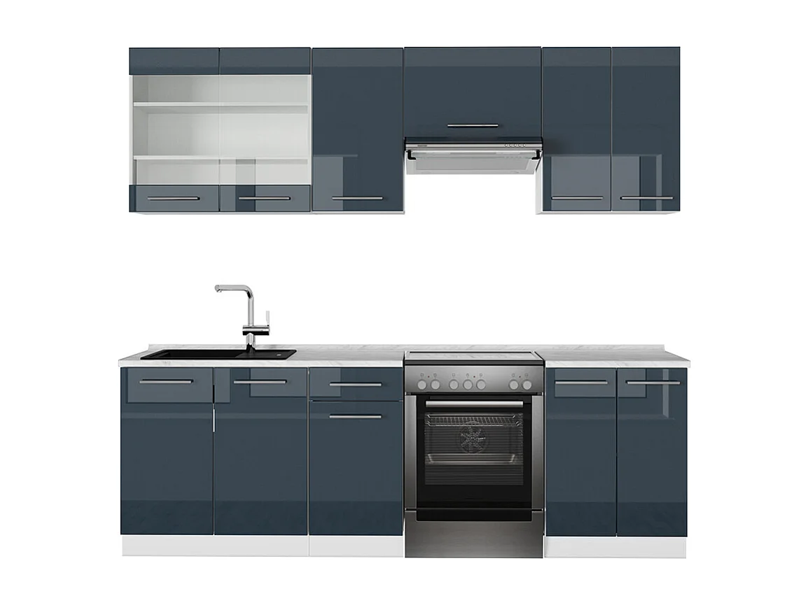 Cucina componibile blu scuro lucido/bianco 240x60x81.6 fame-line