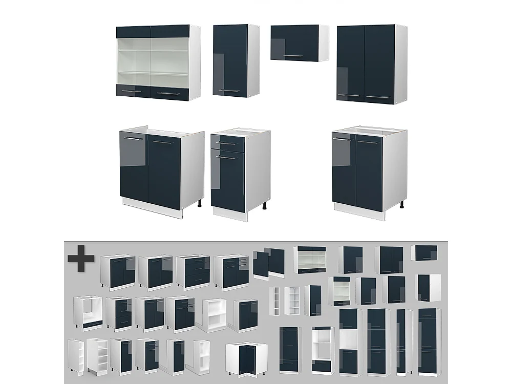 Cucina componibile blu scuro lucido/bianco 240x60x81.6 fame-line