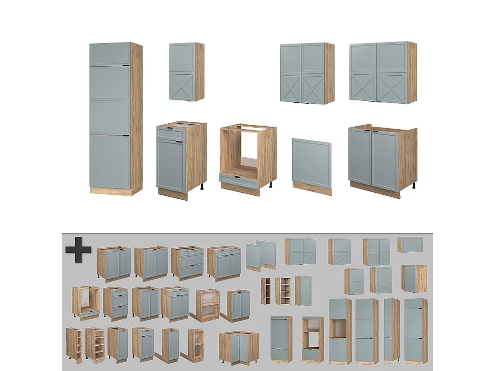 Cuisine bleu clair-gris/chêne force dor 300x46x81.6 fame-line