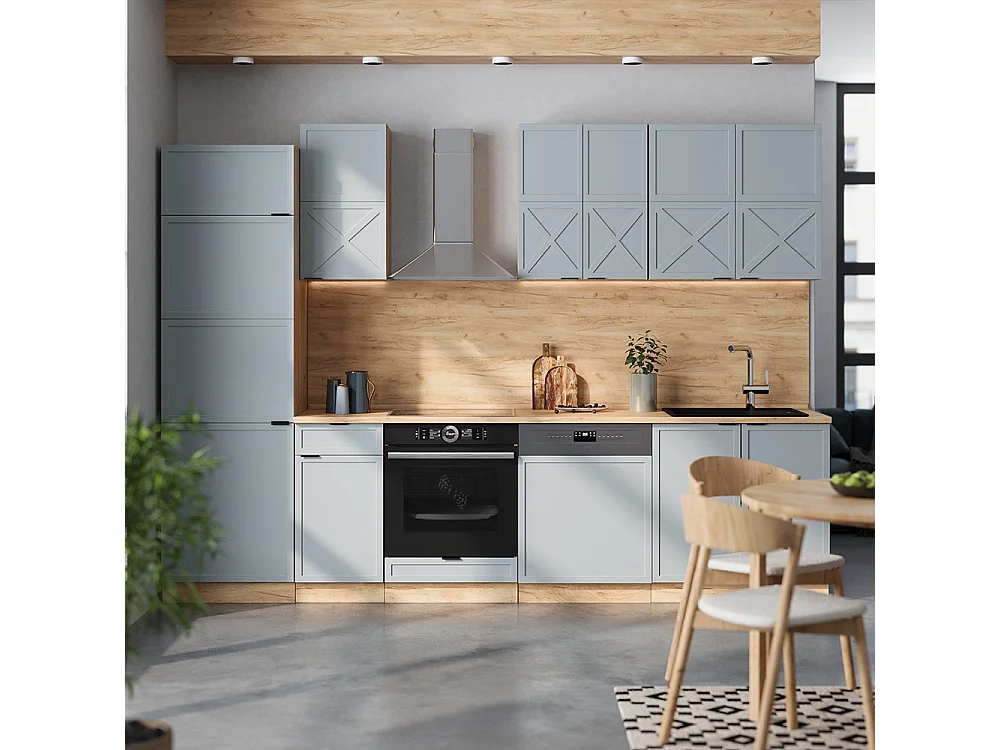 Mueble de cocina roble azul claro/gris dorado 300x46x81.6 fame-line