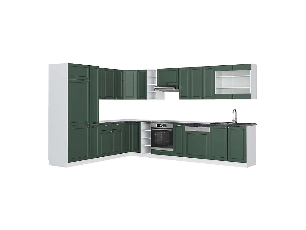 Hjørnekøkken grøn-guld landhus/hvid 347x60x81.6 fame-line