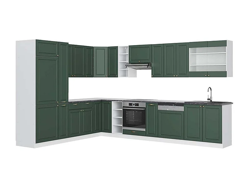 Cuisine en angle vert-or landhaus/blanc 347x60x81.6 fame-line