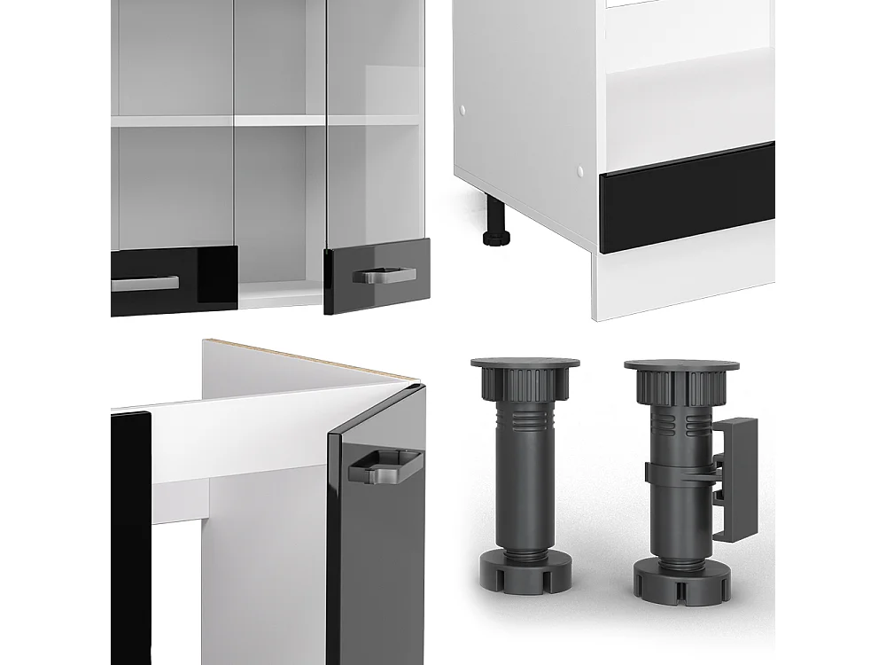 Cocina esquinera negro brillo/blanco 287x60x81.6 r-line