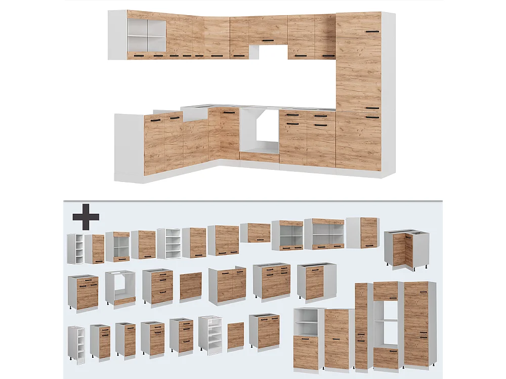 Cucina angolare completa quercia dorata/bianco 287x60x81.6 r-line
