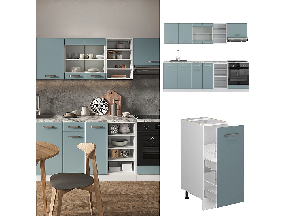 Cucina componibile blu-grigio/bianco 240x60x81.6 r-line
