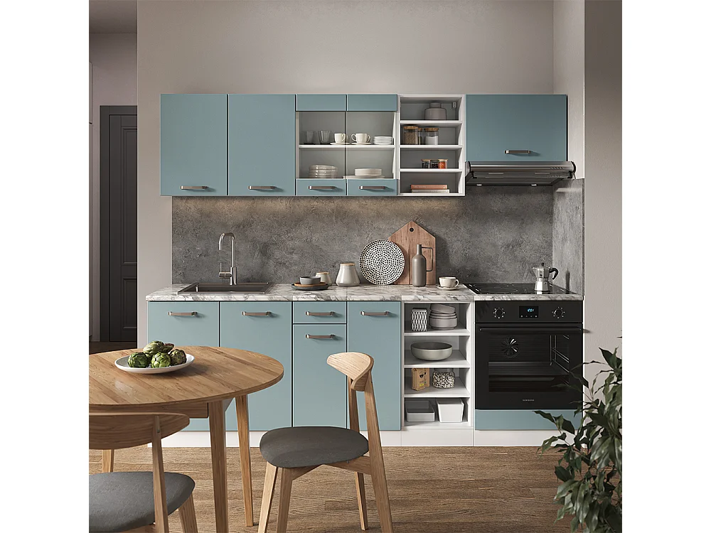 Complete keukeneenheid blauw-grijs/wit 240x60x81.6 r-line
