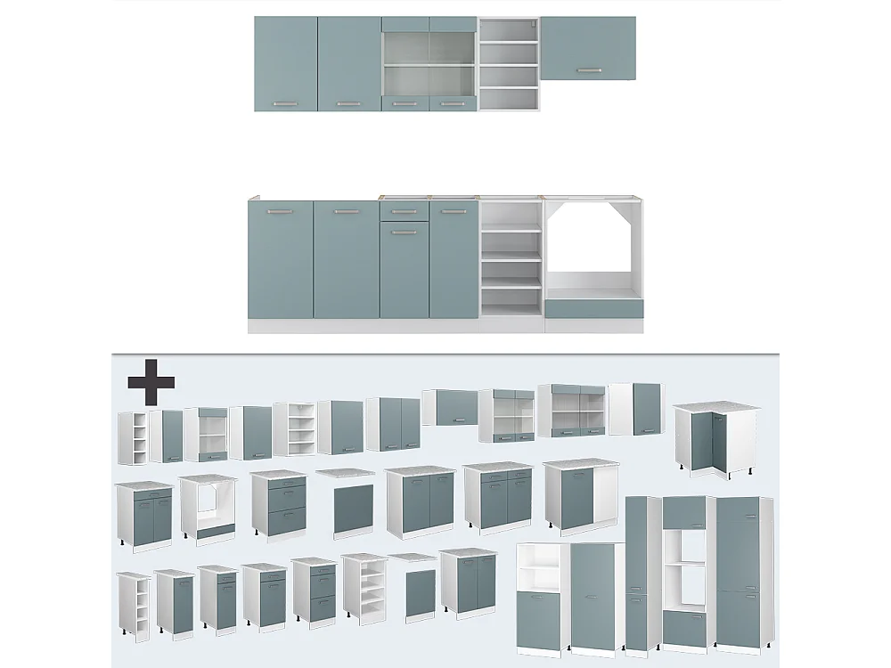 Complete keukeneenheid blauw-grijs/wit 240x60x81.6 r-line