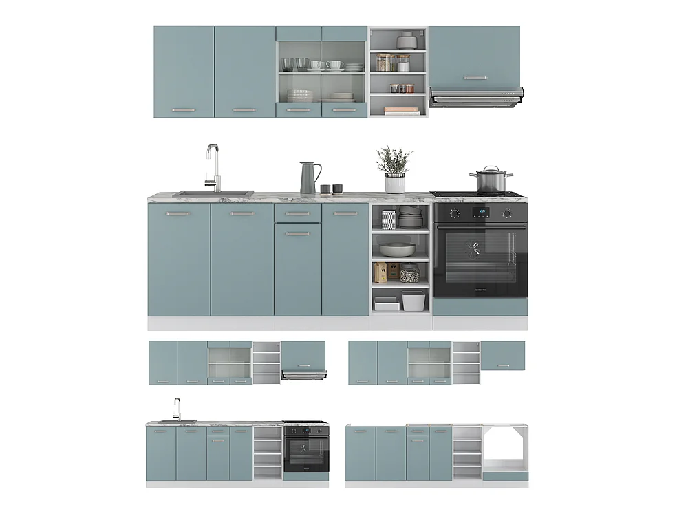 Complete keukeneenheid blauw-grijs/wit 240x60x81.6 r-line