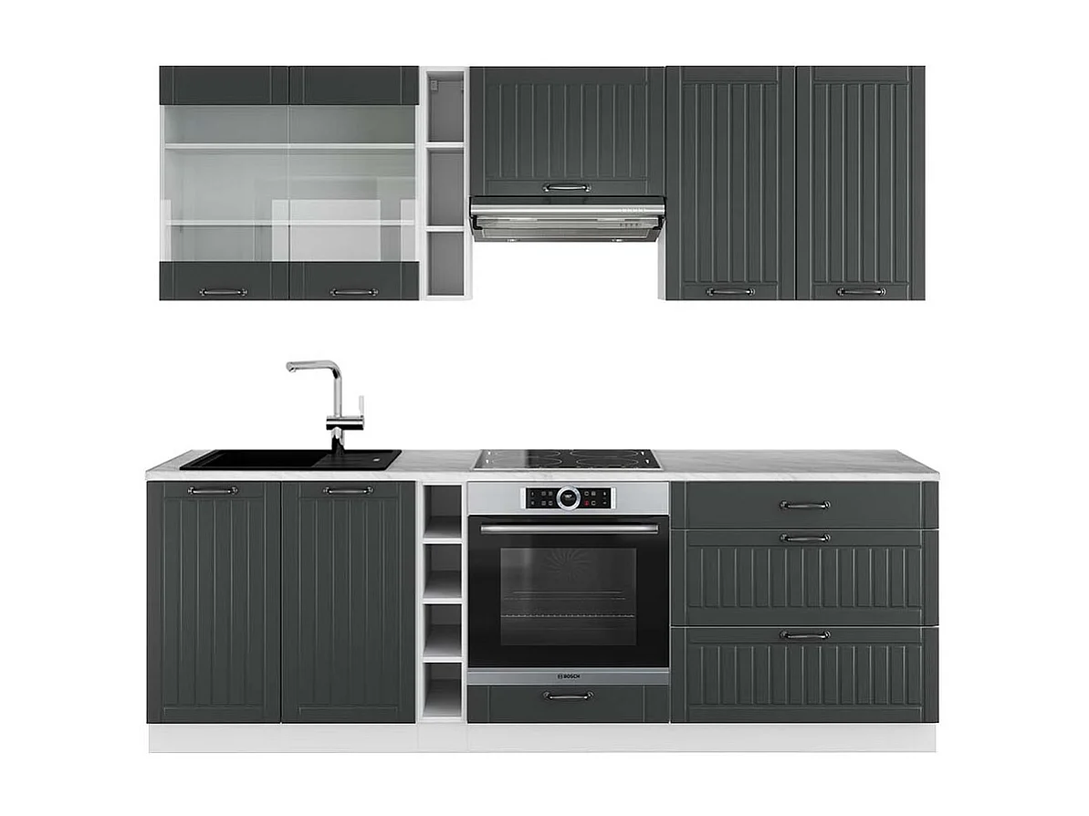 Cuisine anthracite maison de campagne/blanc 235x60x81.6 fame-line