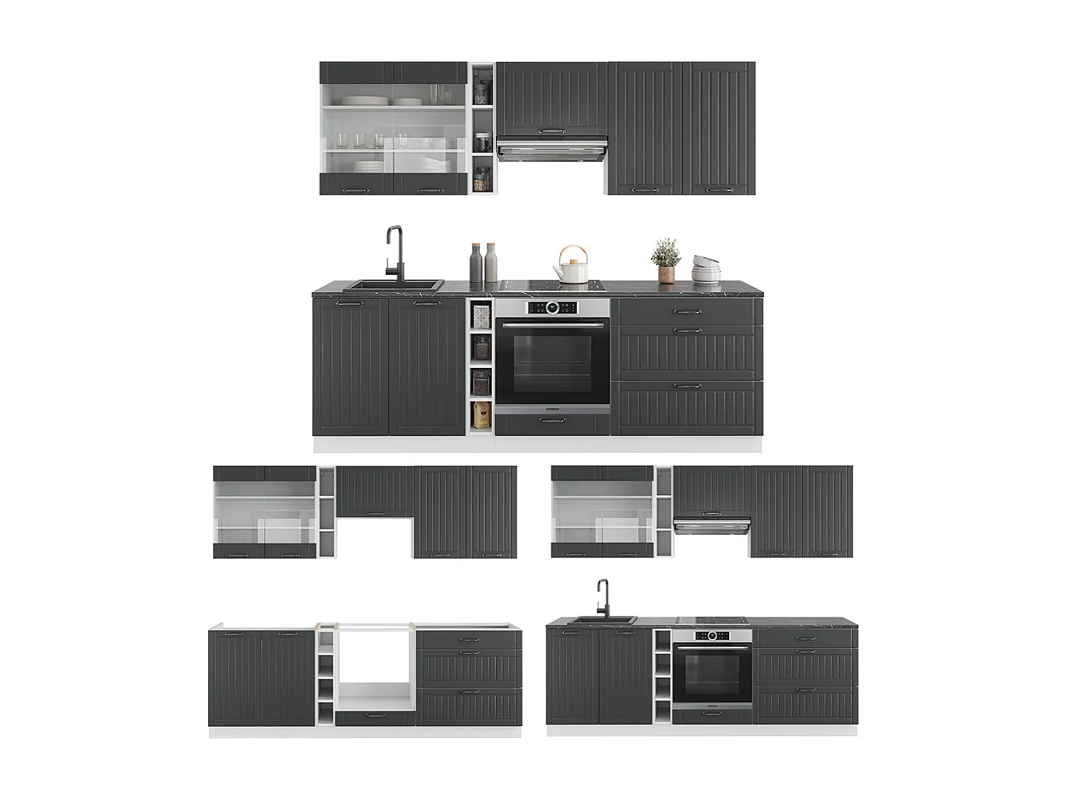 Cuisine anthracite maison de campagne/blanc 235x60x81.6 fame-line