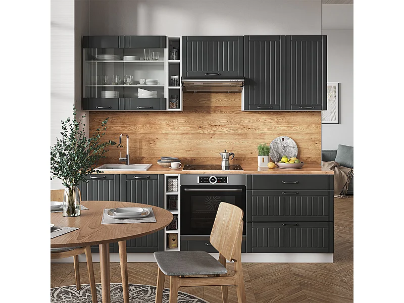 Cuisine anthracite maison de campagne/blanc 235x60x81.6 fame-line