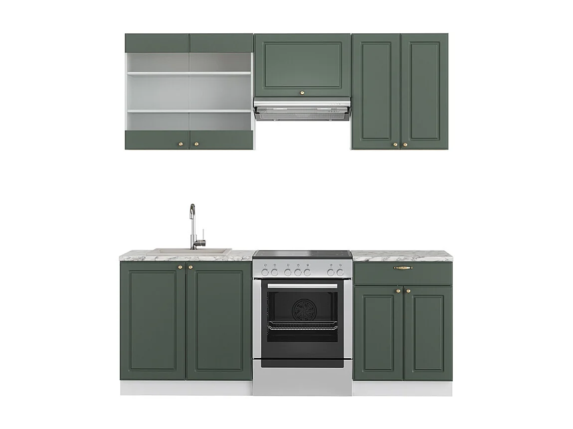 Complete keukeneenheid groen-goud landhuis/wit 200x60x81.6 fame-line