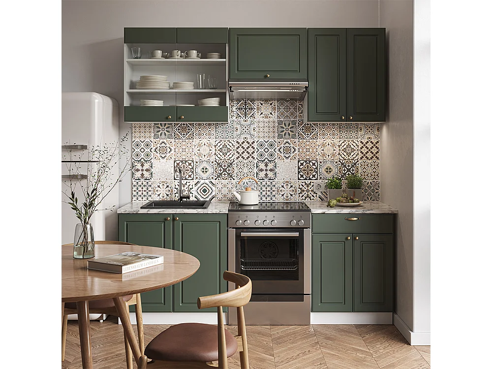 Cuisine vert-or landhaus/blanc 200x60x81.6 fame-line