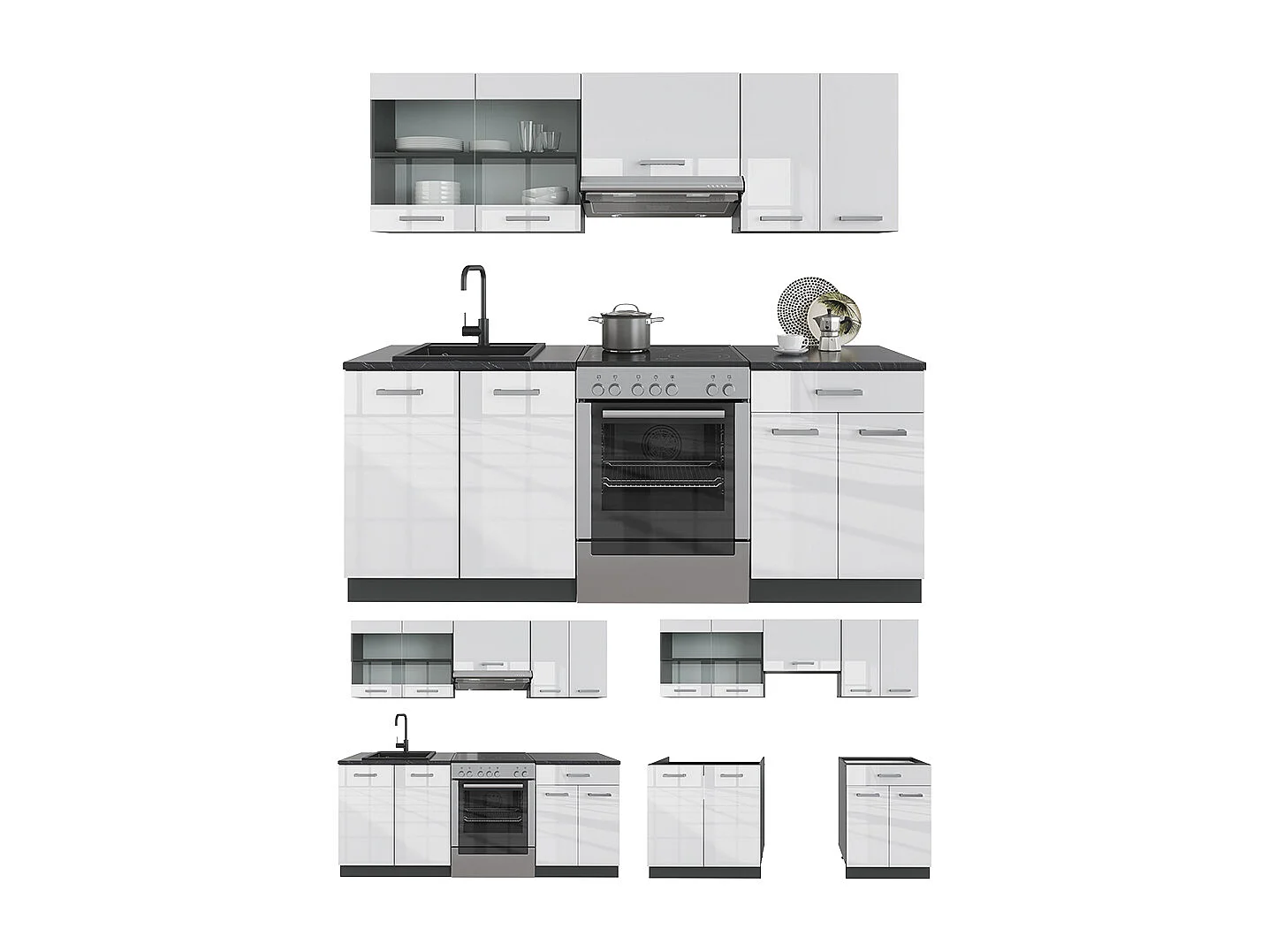 Mueble de cocina blanco brillo/antracita 200x46x81.6 r-line