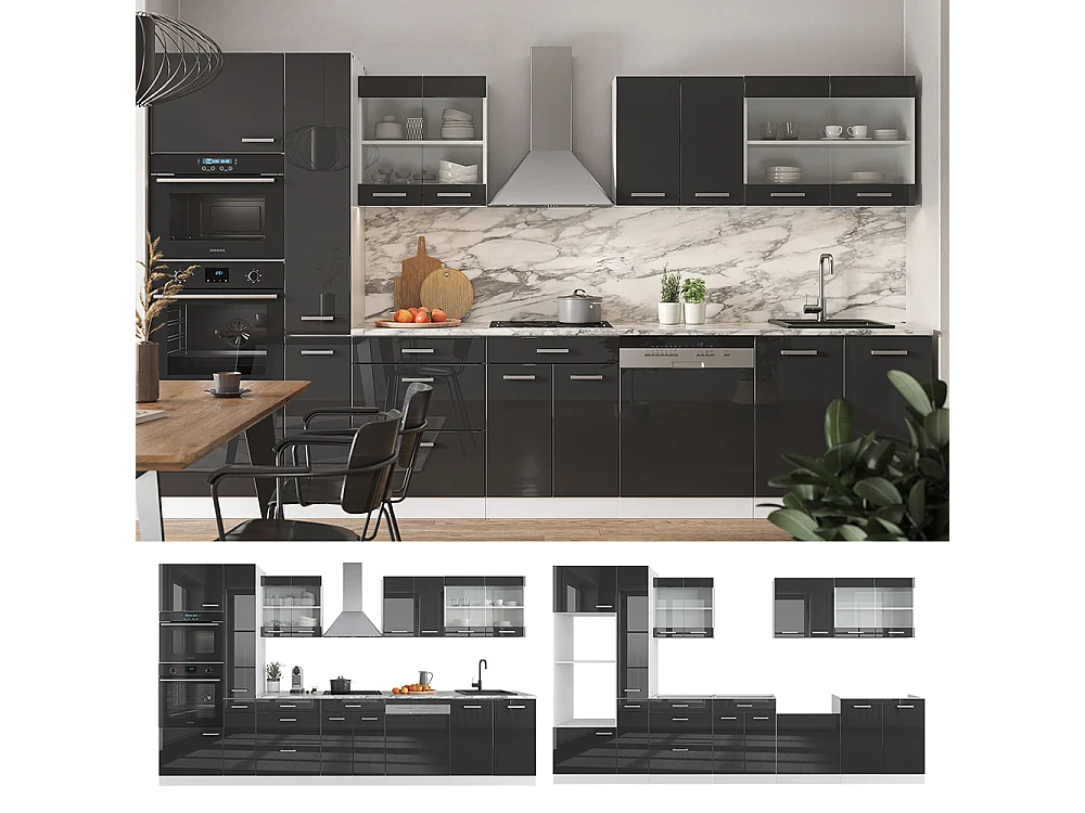 Ligne de cuisine anthracite brillant/blanc 350x60x81.6 r-line